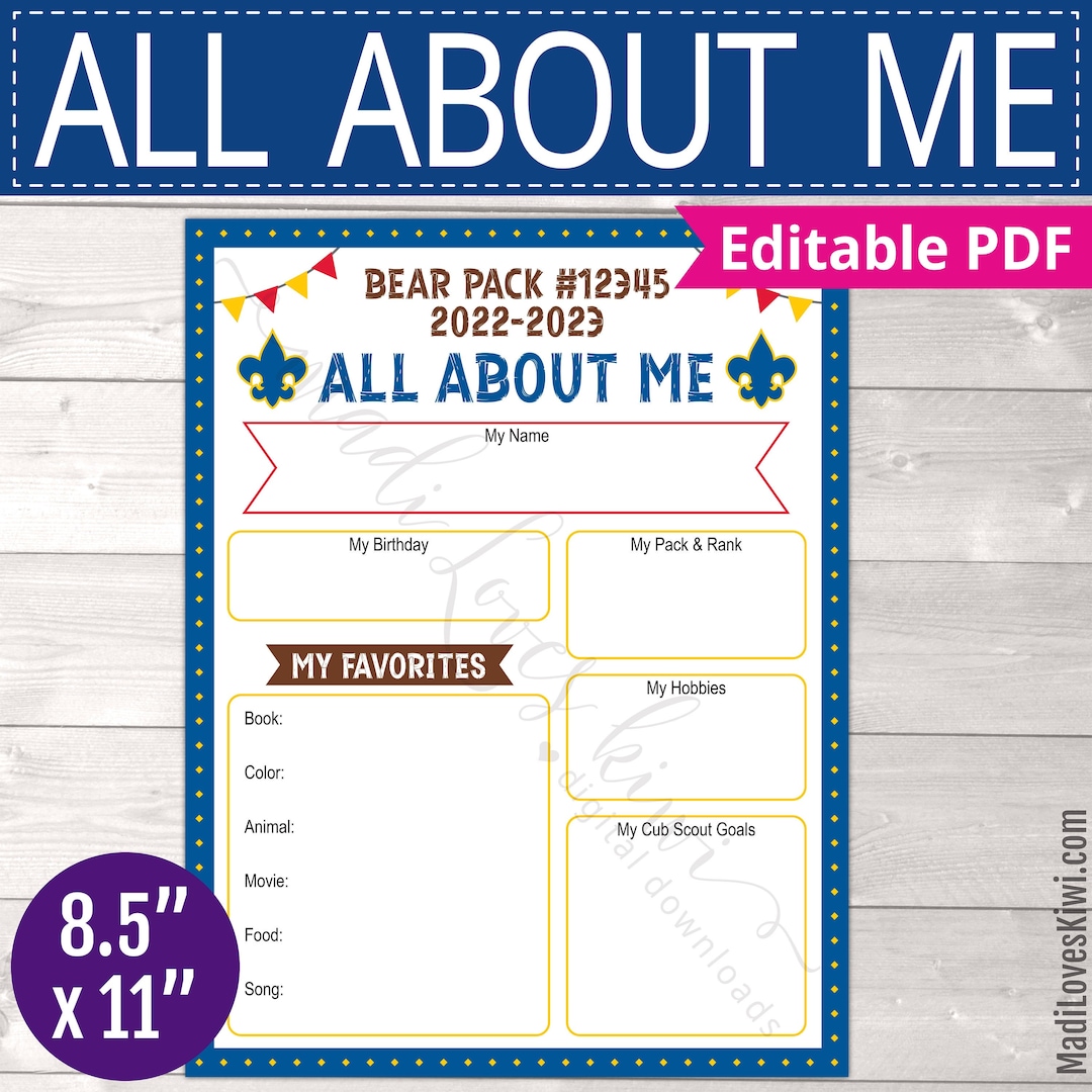 Printable Cub Scout All About Me Worksheet Editable BSA Pack - Etsy