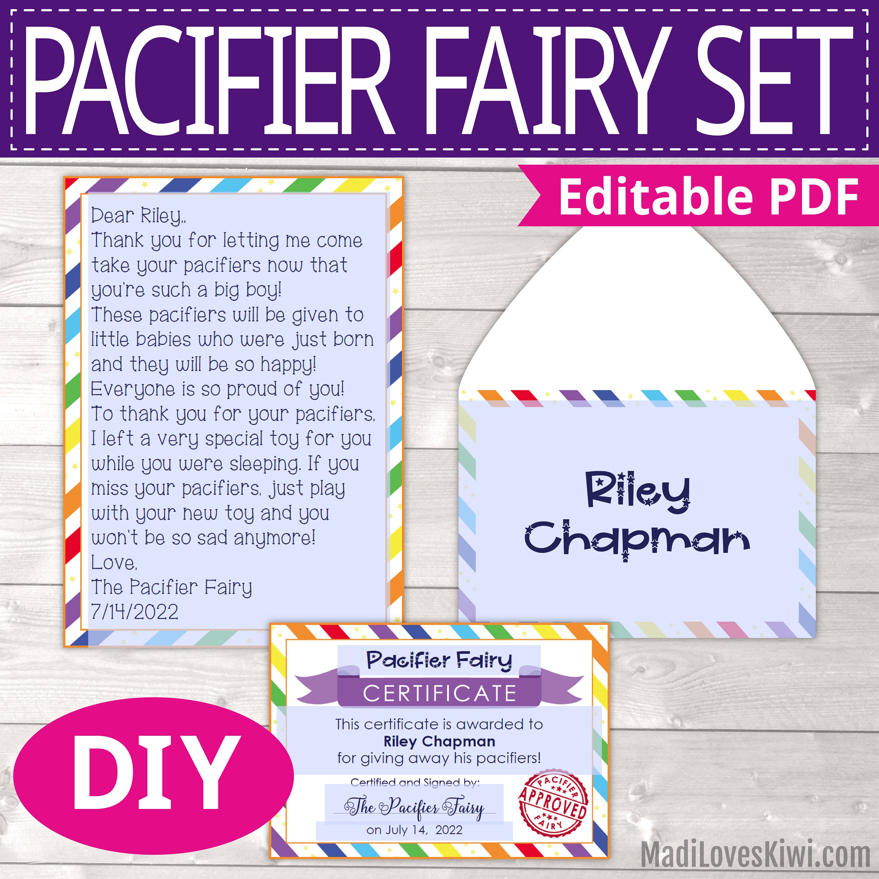 Printable Pacifier Fairy Letter PDF Personalized Binky Etsy Canada