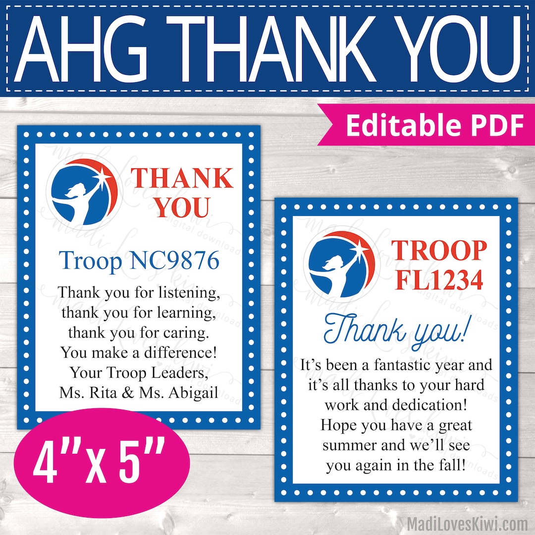 Editable American Heritage Girl Thank You Card, Printable AHG Troop ...