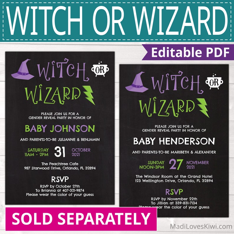 Printable Witch or Wizard Gender Reveal Banner Green Purple Etsy