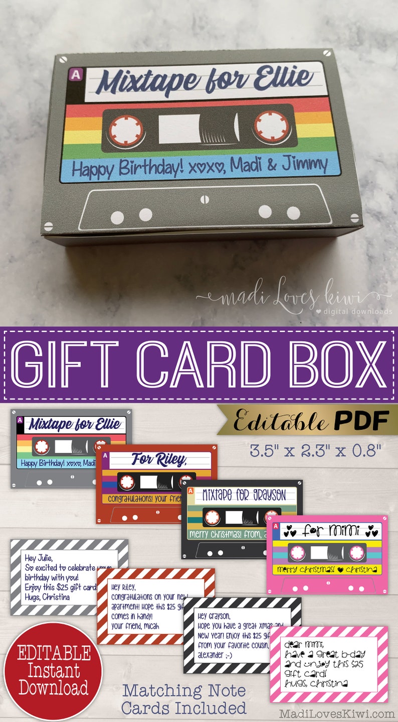 Editable Cassette Tape Gift Card Holder Printable Birthday Etsy