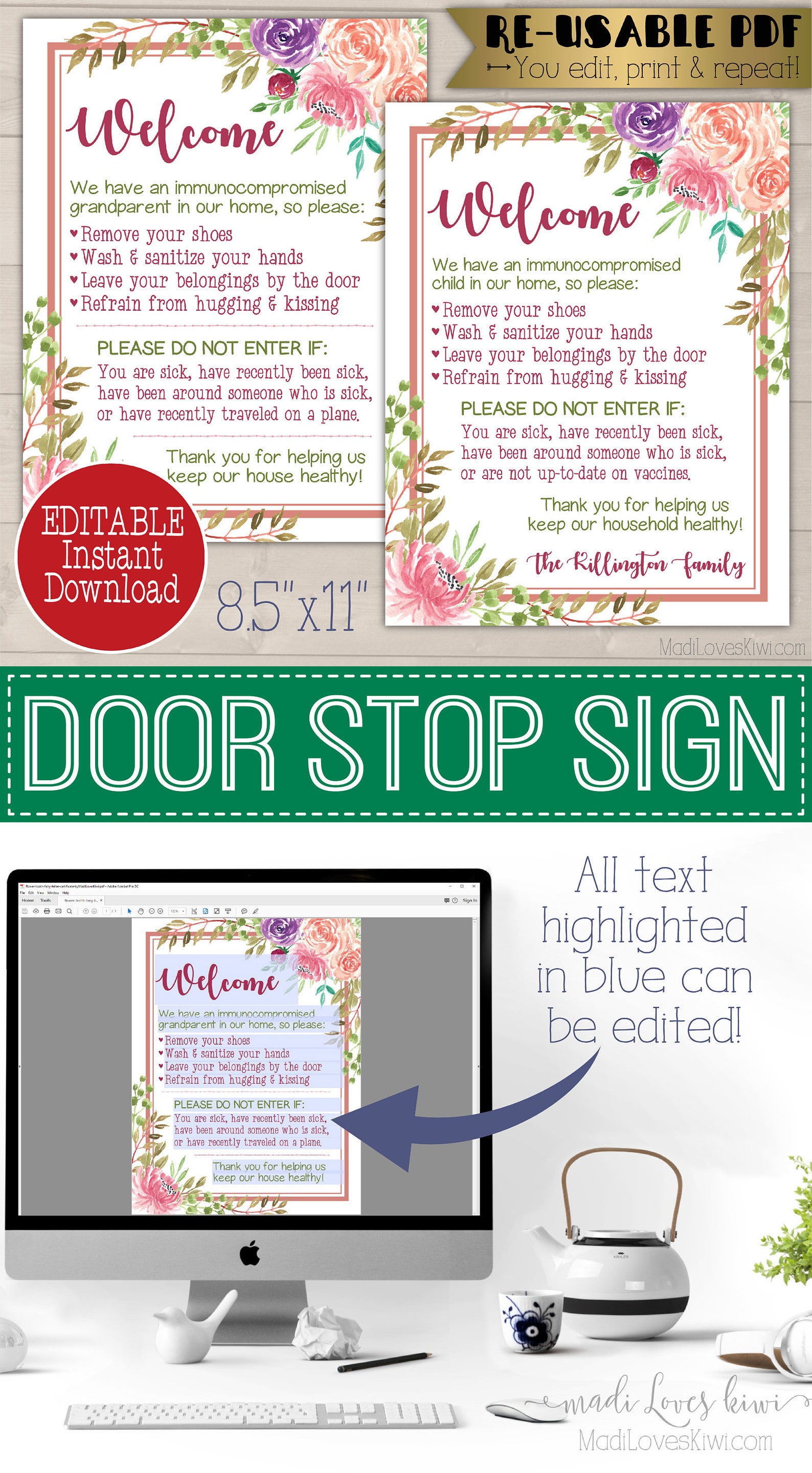 Weak Immune System Poster for Door, Welcome Sign Printable ...