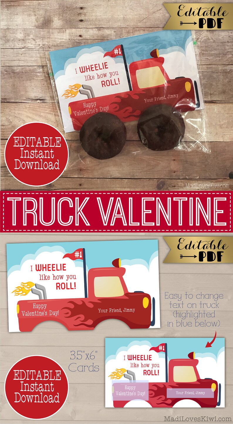 Printable Monster Truck Valentines Day Card Editable Punny - Etsy