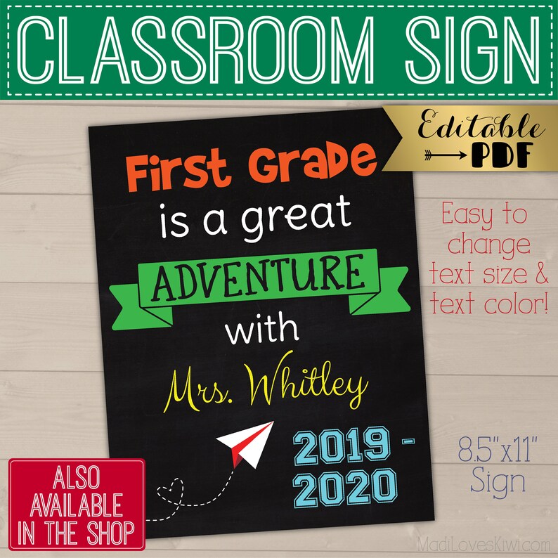 Classroom Welcome Sign, Personalized Teacher Name Gift Ideas Digital, Class Room Chalkboard Decor Printable Back To School Wall Art Door PDF image 7