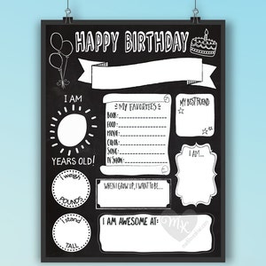 Birthday Chalkboard Template, Reuseable Birthday Sign, Birthday Poster ...