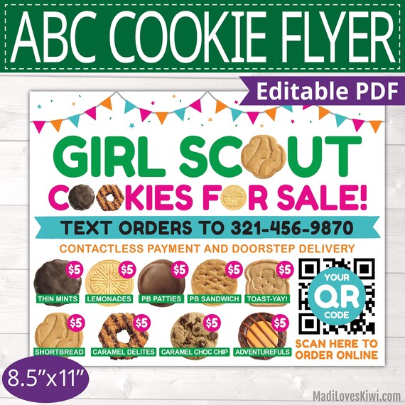 2022 ABC Printable Girl Scout Flyer with QR Code, 8.5x11 Cookie Menu