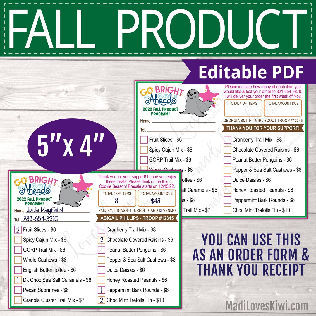 2022 Printable Girl Scout Fall Product Order Form Editable - Etsy