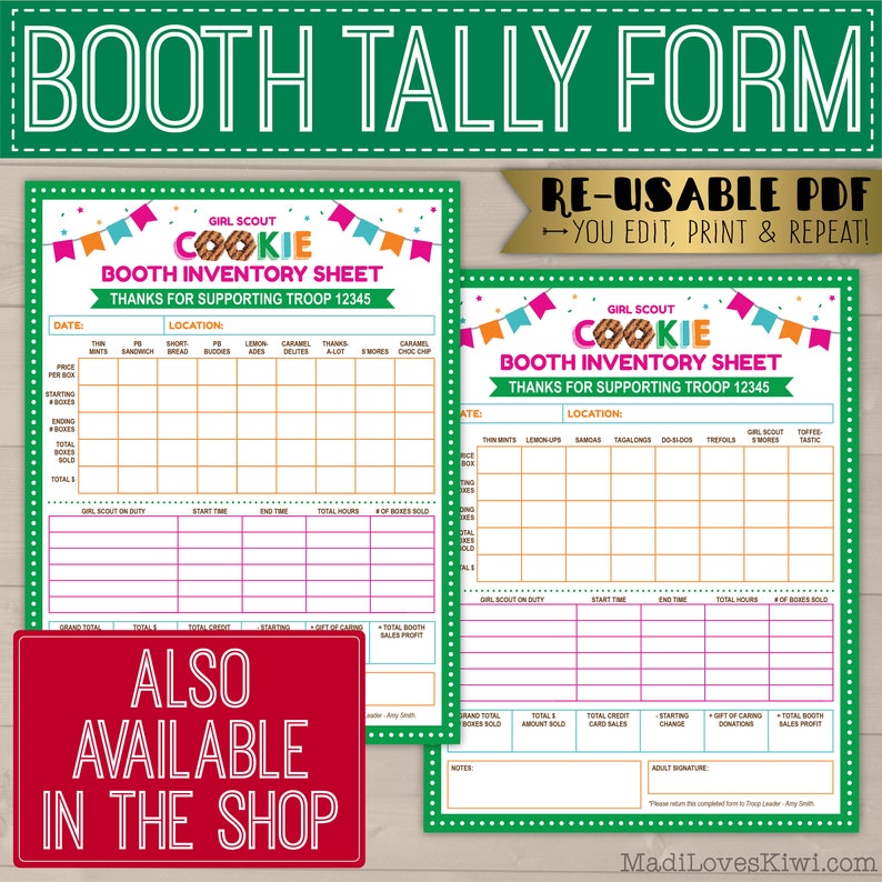 EDITABLE Girl Scout Cookie Thank You Note, Printable Order Sales Receipt, Troop Leader Instant Download, Booth Seller Card with Contact Info image 7