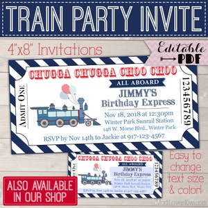 Editable Train Party Banner, Printable Happy Birthday Pennant, Customized Blue Decoration for Boy Digital DIY Bunting Decor Instant Download image 7