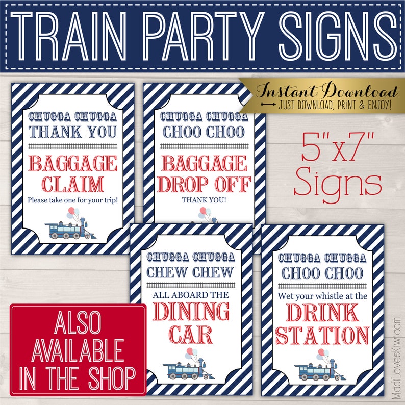 Vintage Train Birthday Invitation, Printable Ticket Party Invite, Digital Chugga Choo Editable PDF Template Blue Boy Instant Download Ideas image 7