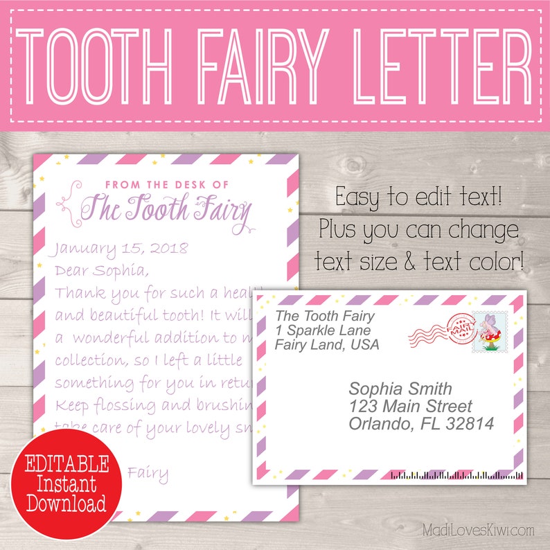 personalized girl tooth fairy letter kit printable first lost etsy