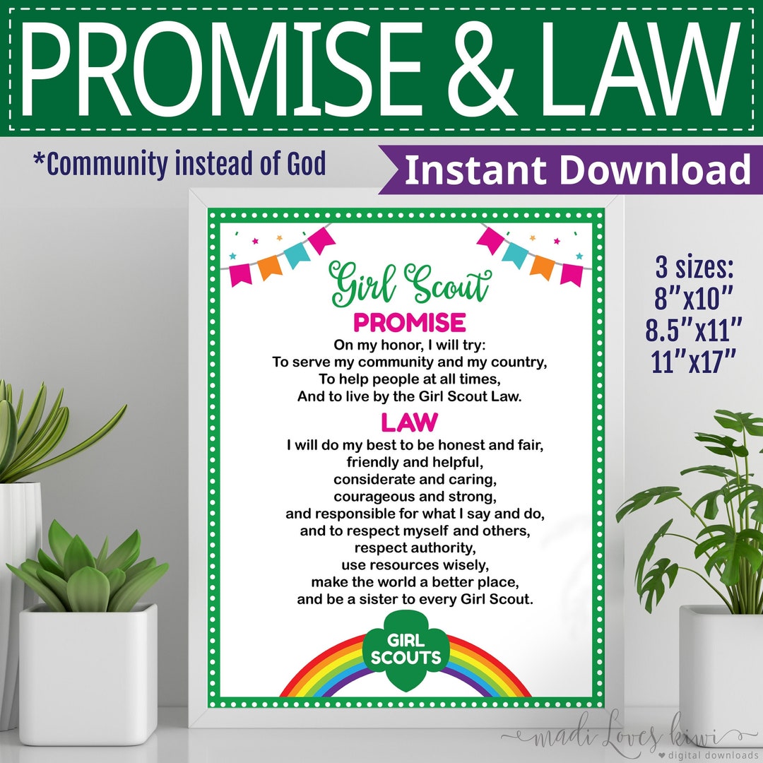 Printable Girl Scout Promise and Law Poster COMMUNITY, Editable Troop ...