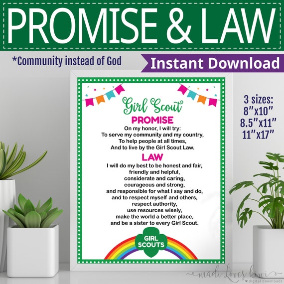 Printable Girl Scout Promise And Law Poster COMMUNITY Editable Troop 