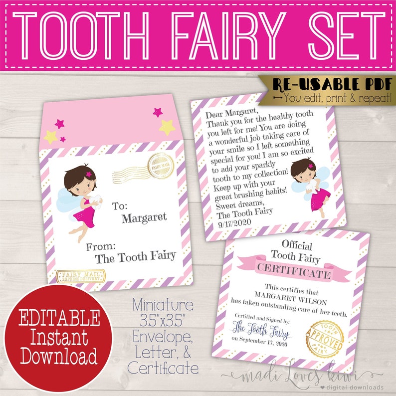 Mini Tooth Fairy Letter Printable With Envelope Editable Lost Etsy