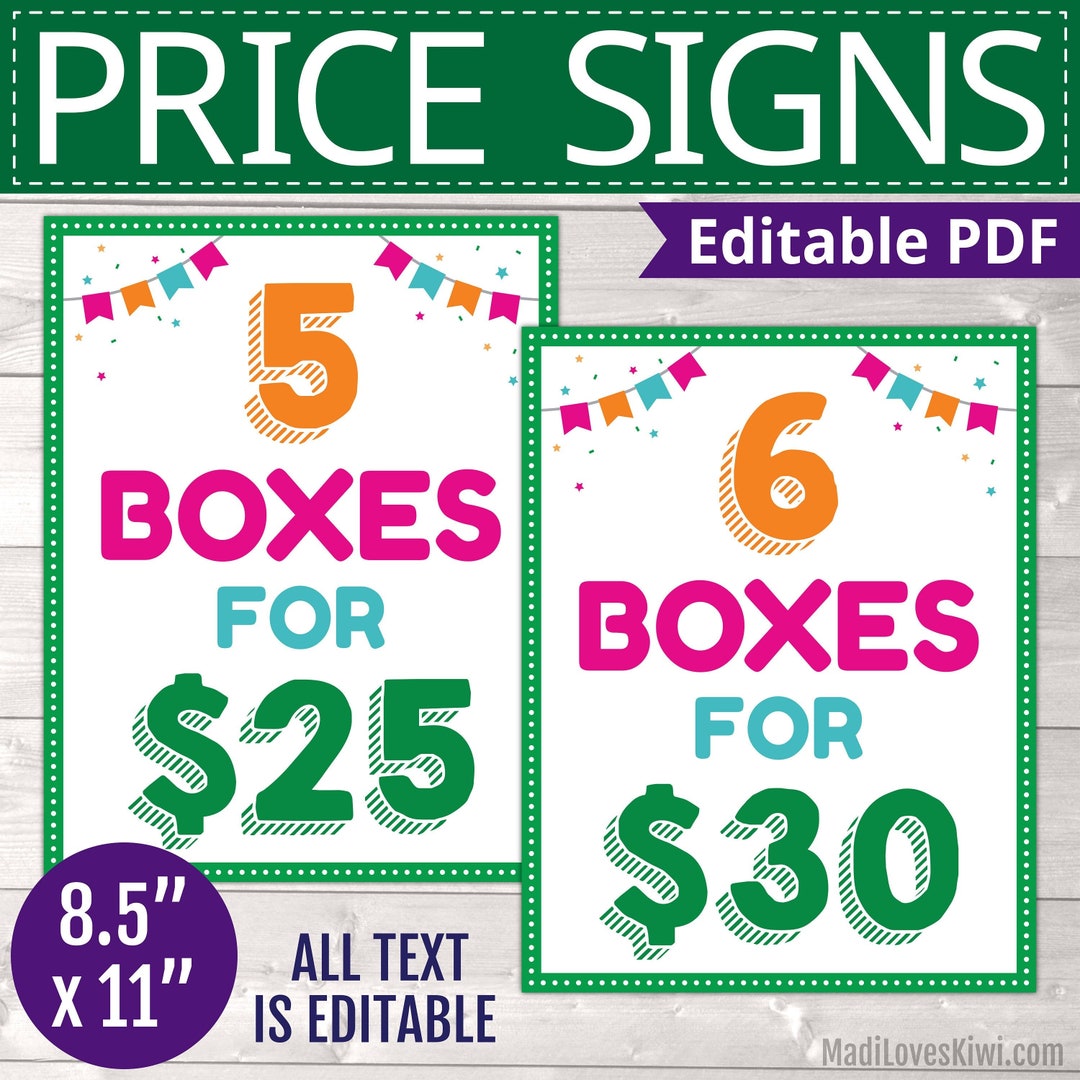 Editable Scout Price Sign, Printable Cookie Box Price List, Girl Table ...