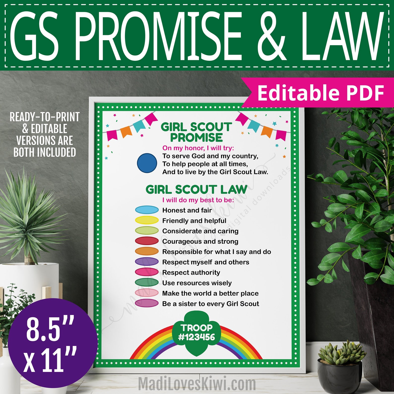 Printable Girl Scout Promise and Law Poster for Troop 8.5x11 - Etsy