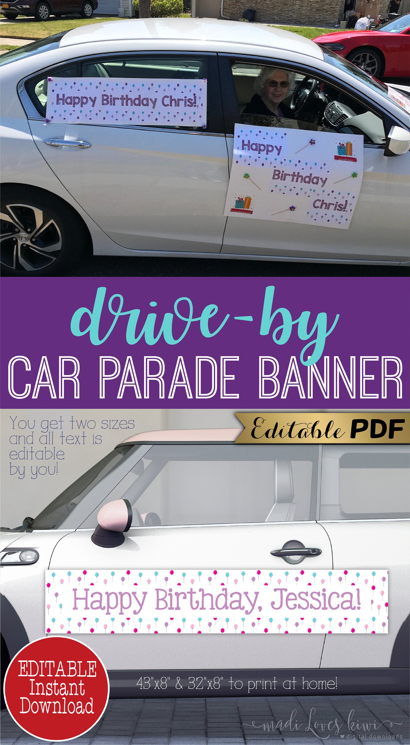Editable Birthday Car Parade Banner Printable Drive by Decor | Etsy