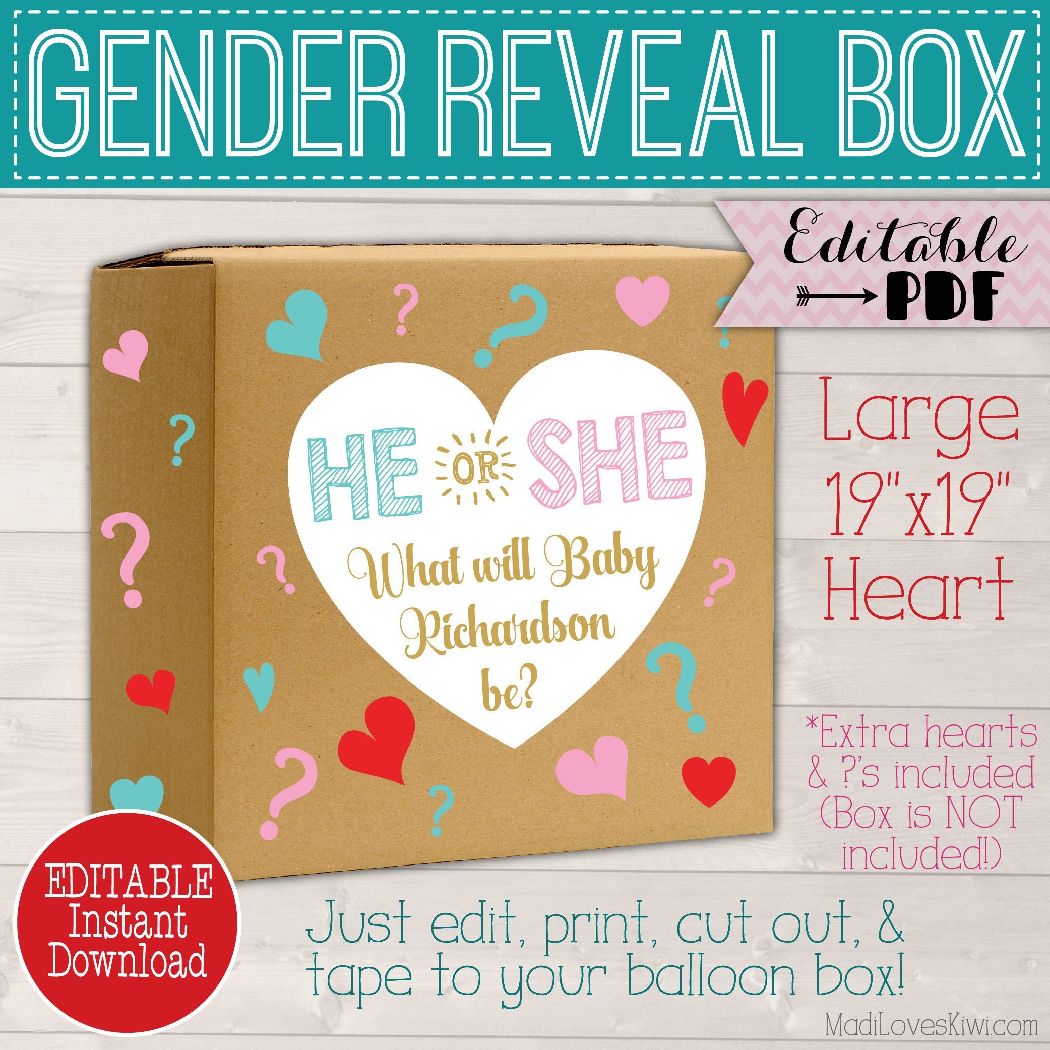 Personalized Gender Reveal Box Sign Printable Party Balloon | Etsy