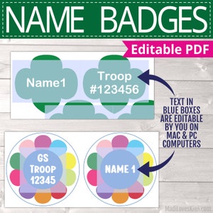 Editable Scout Name Tag, Printable Girl Troop Member Badge Label ...
