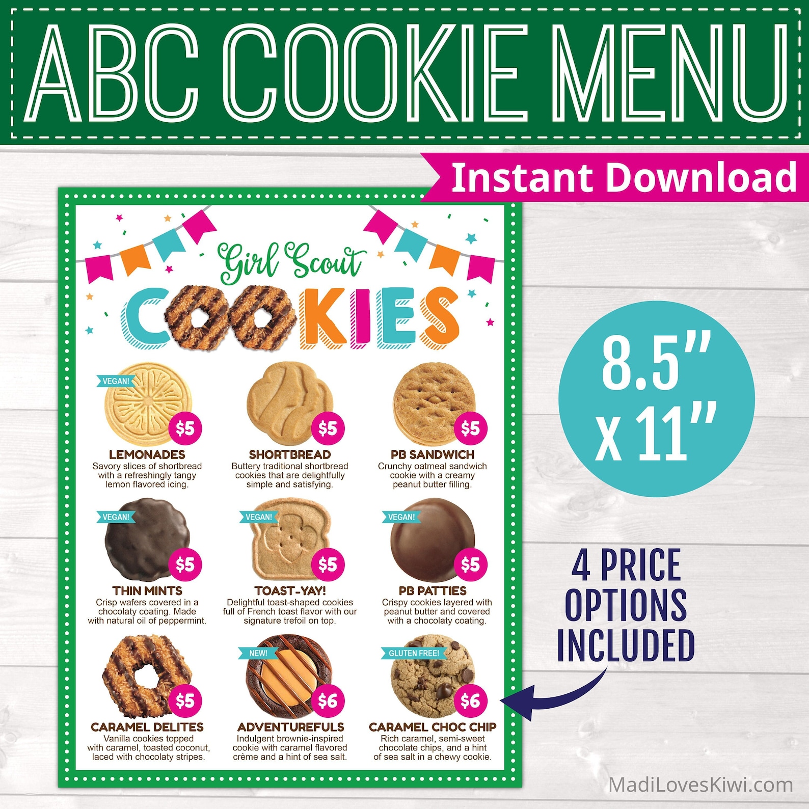 2022 ABC Girl Scout Cookie Menu Printable 8.5x11 Gluten Free Etsy
