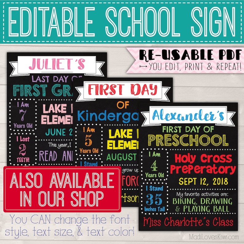 Pencil First Day of School Photo Prop Printable, Crayon 1st Day Sign Reusable, Last Day Editable Booth Digital For Teacher End Year Back to image 4