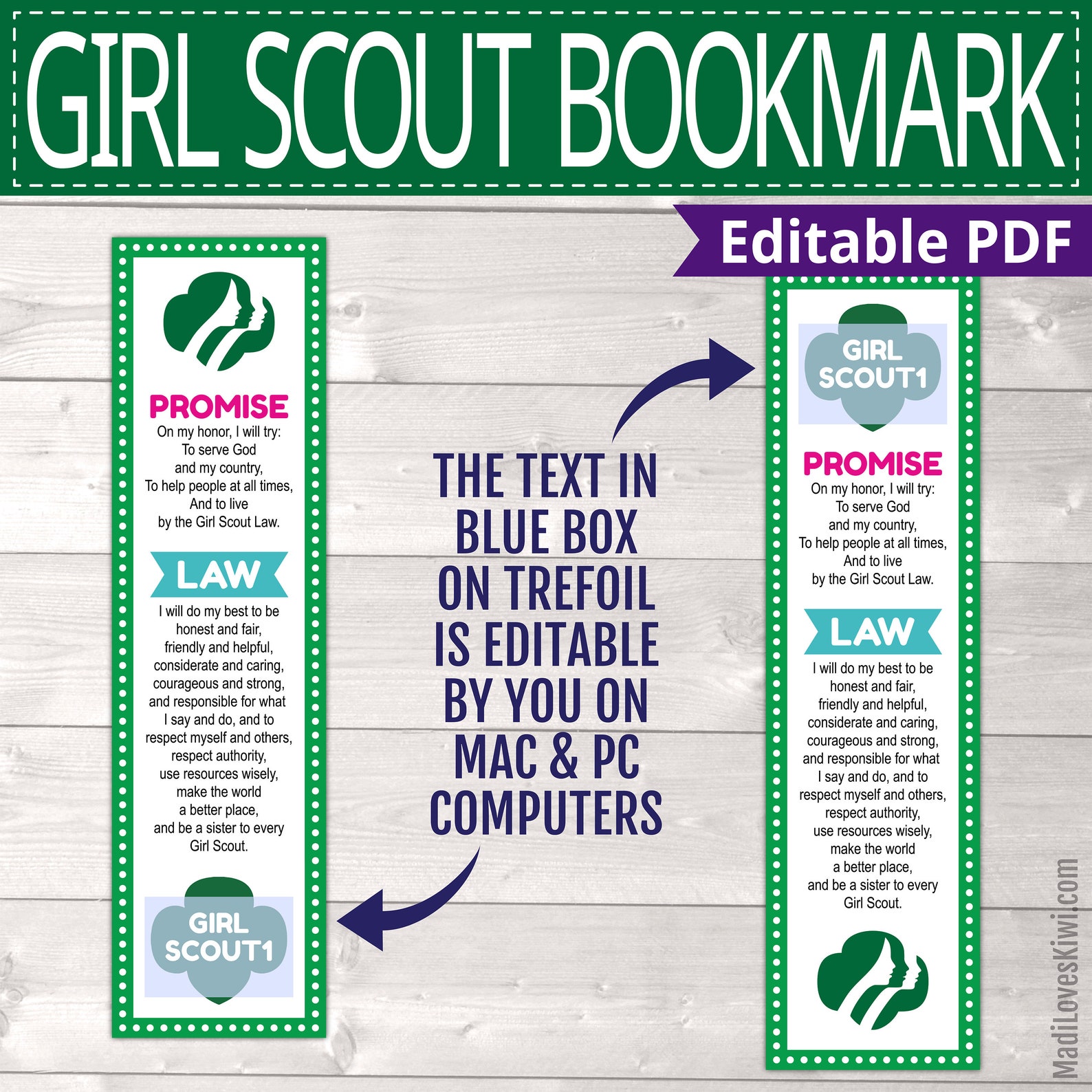 Printable Girl Scout Bookmark Editable Trefoil Book Mark - Etsy