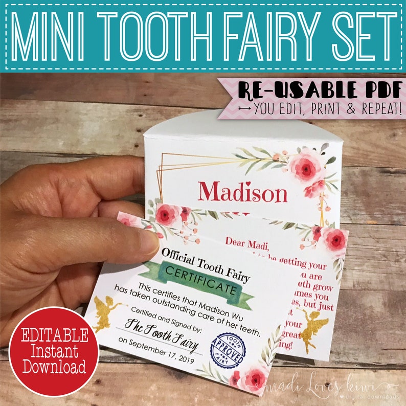 printable tooth fairy letter pdf mini tooth fairy certificate etsy