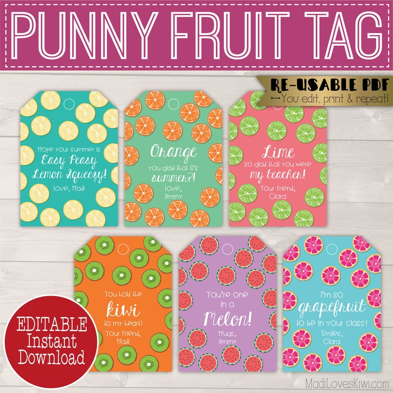 Printable Fruit Gift Tag Instant Download Editable End of Etsy