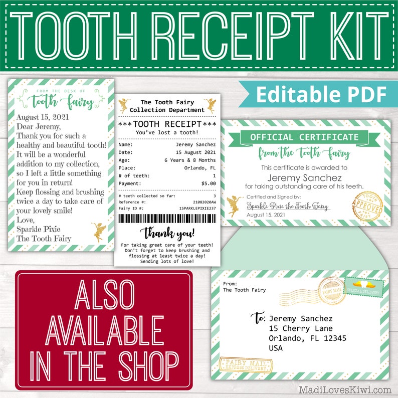 Personalized Tooth Fairy Letter Kit Boy, Printable Download First Lost Tooth Note Set Envelope Template PDF Digital Gift Idea No Teeth Cards image 10