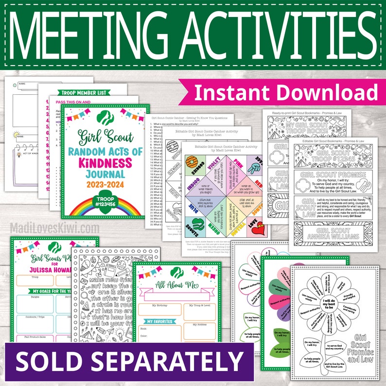 Editable Scout Meeting Agenda, Printable Girl Troop Leader Planner, Activity Log Instant Download Weekly Badge Sheet Chart Monthly Event PDF image 5