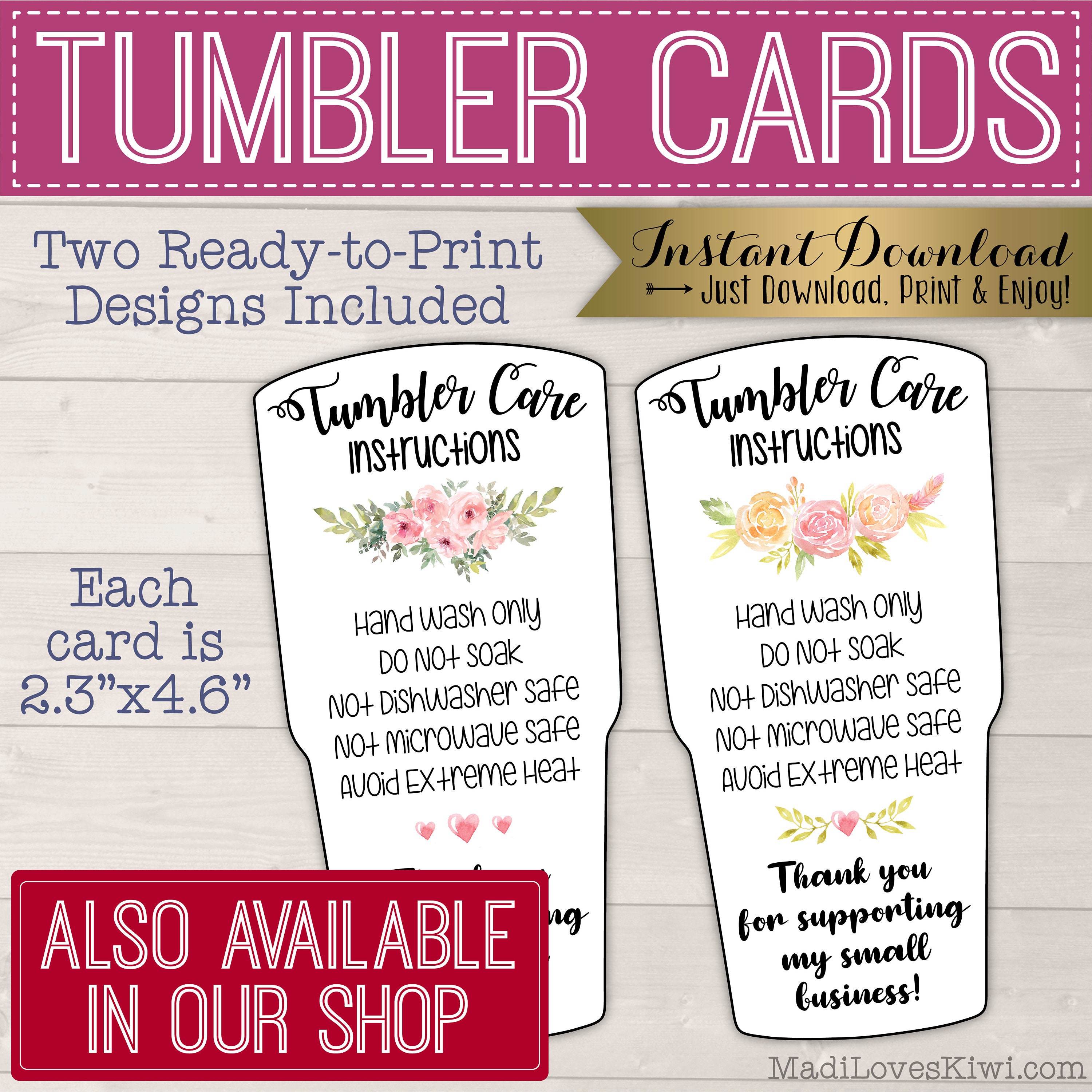 EDITABLE Tumbler Care Card Insert Printable Handmade Glitter - Etsy