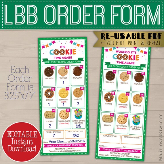 LBB Girl Scout Order Form Printable Gift of Caring & Cookie Etsy