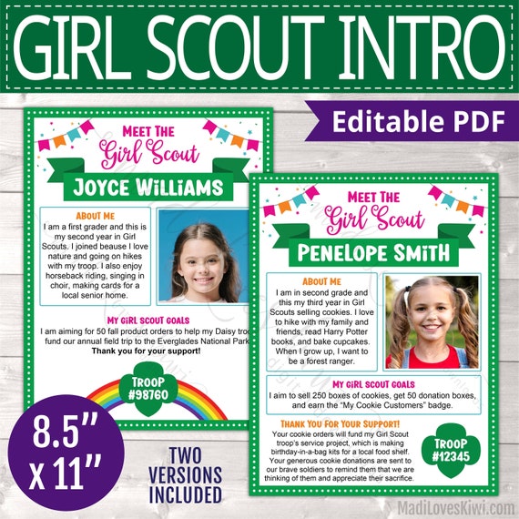 Printable Meet The Girl Scout Intro Sheet, Editable Cookie Seller Introduction PDF Template Fall Product Sale Marketing Instant Download Bio Il_570xn