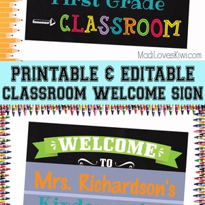 Classroom Welcome Sign, Personalized Teacher Name Gift Ideas Digital, Class Room Chalkboard Decor Printable Back To School Wall Art Door PDF image 10