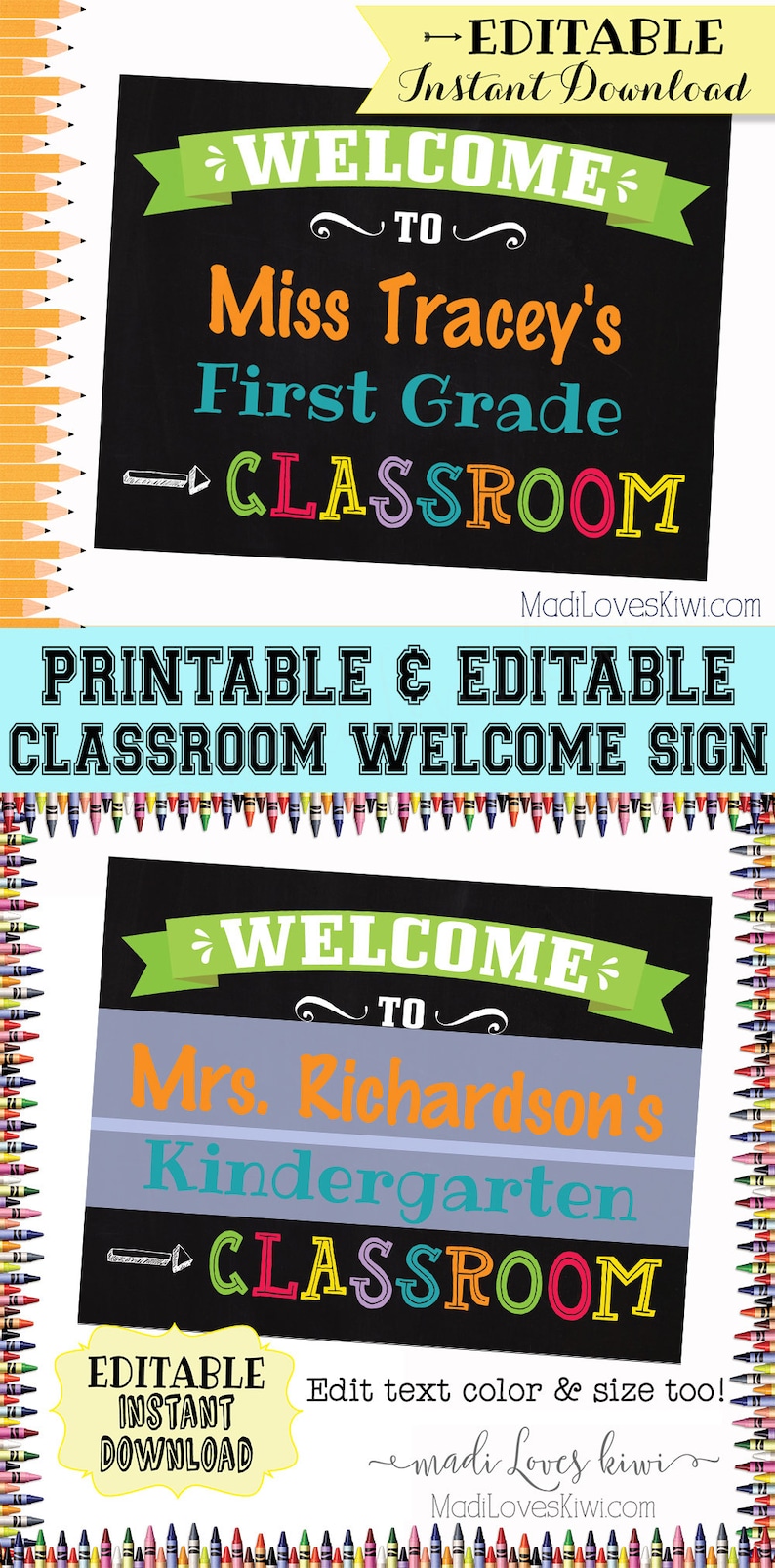 Classroom Welcome Sign, Personalized Teacher Name Gift Ideas Digital, Class Room Chalkboard Decor Printable Back To School Wall Art Door PDF image 10