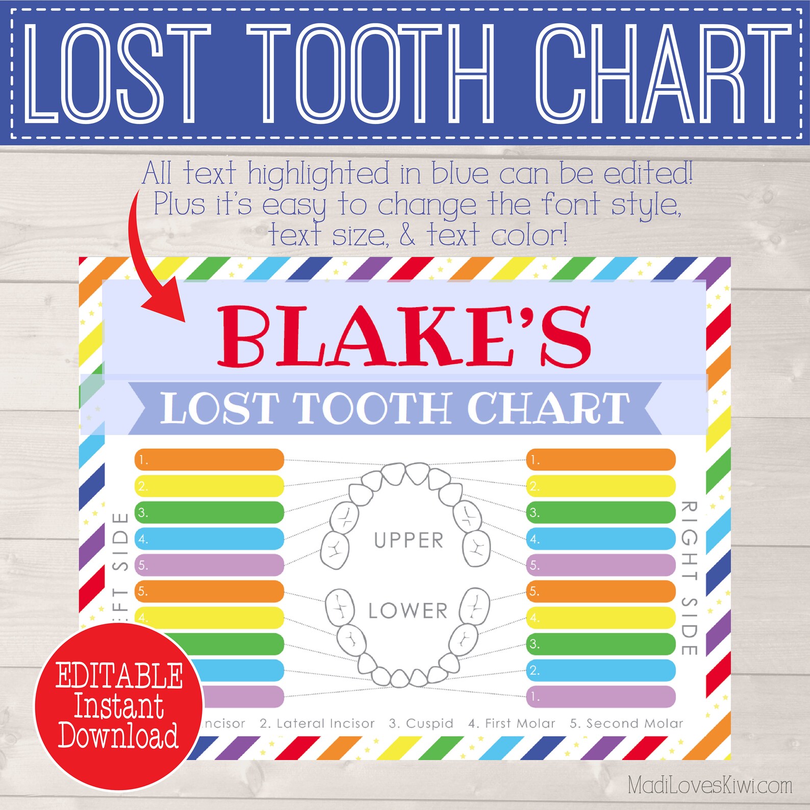 Lost Tooth Keepsake Printable Digital Missing Teeth Chart - Etsy