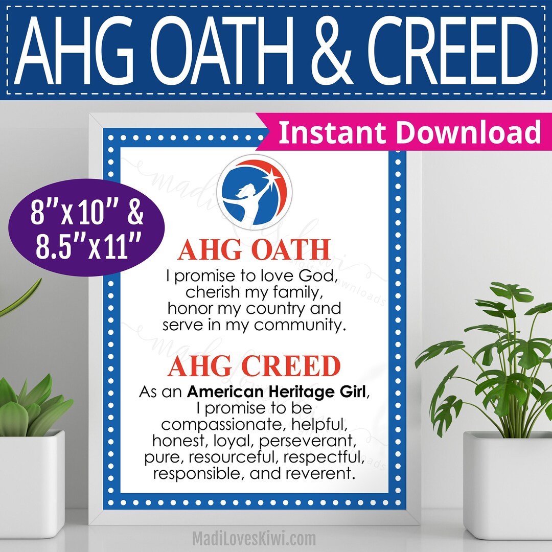 Printable American Heritage Girl Oath &amp; Creed Sign 8x10 8.5x11, AHG ...