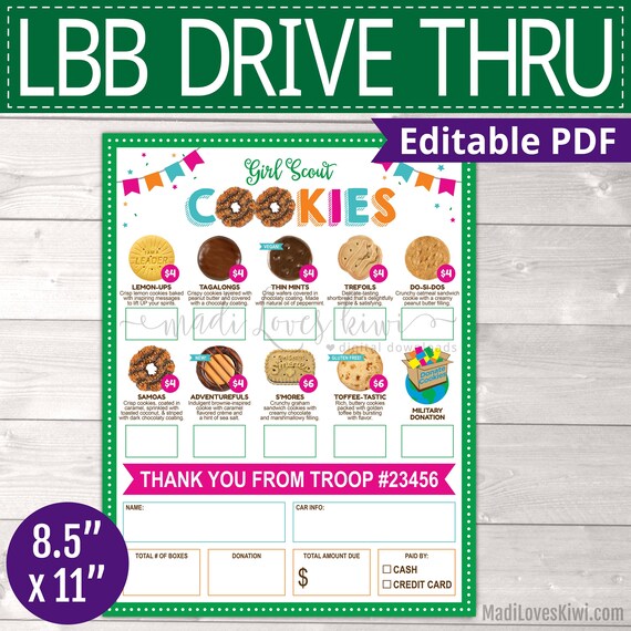 LBB Printable Girl Scout Drive Thru Order Form, 2022 Editable Cookie ...