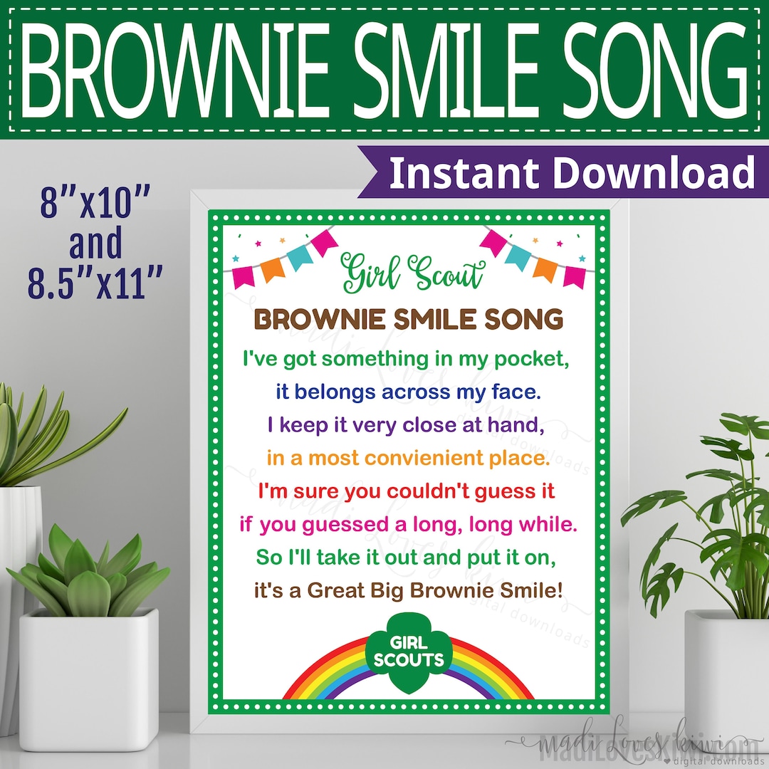 Printable Brownie Smile Song Poster for Scout Troop, 8x10 & 8.5x11 Word