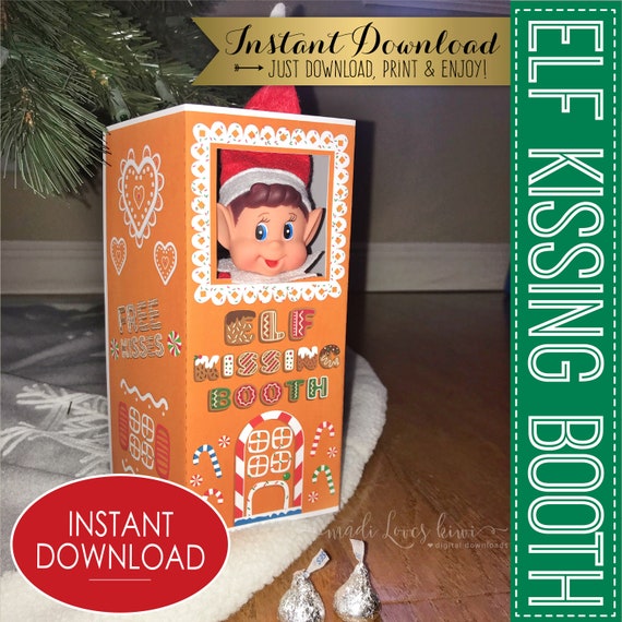 Gingerbread House Elf Kissing Booth Printable Funny Christmas