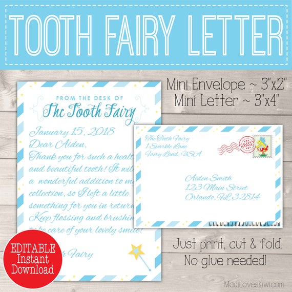 Personalized Tooth Fairy Letter Kit Boy Printable Download Etsy