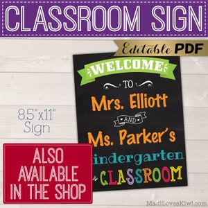Classroom Welcome Sign, Personalized Teacher Name Gift Ideas Digital, Class Room Chalkboard Decor Printable Back To School Wall Art Door PDF image 5