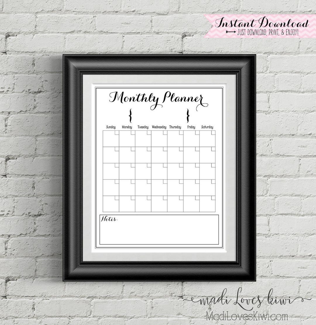 Printable Monthly Calendar, Family Calendar, Printable Calendar, 16x20