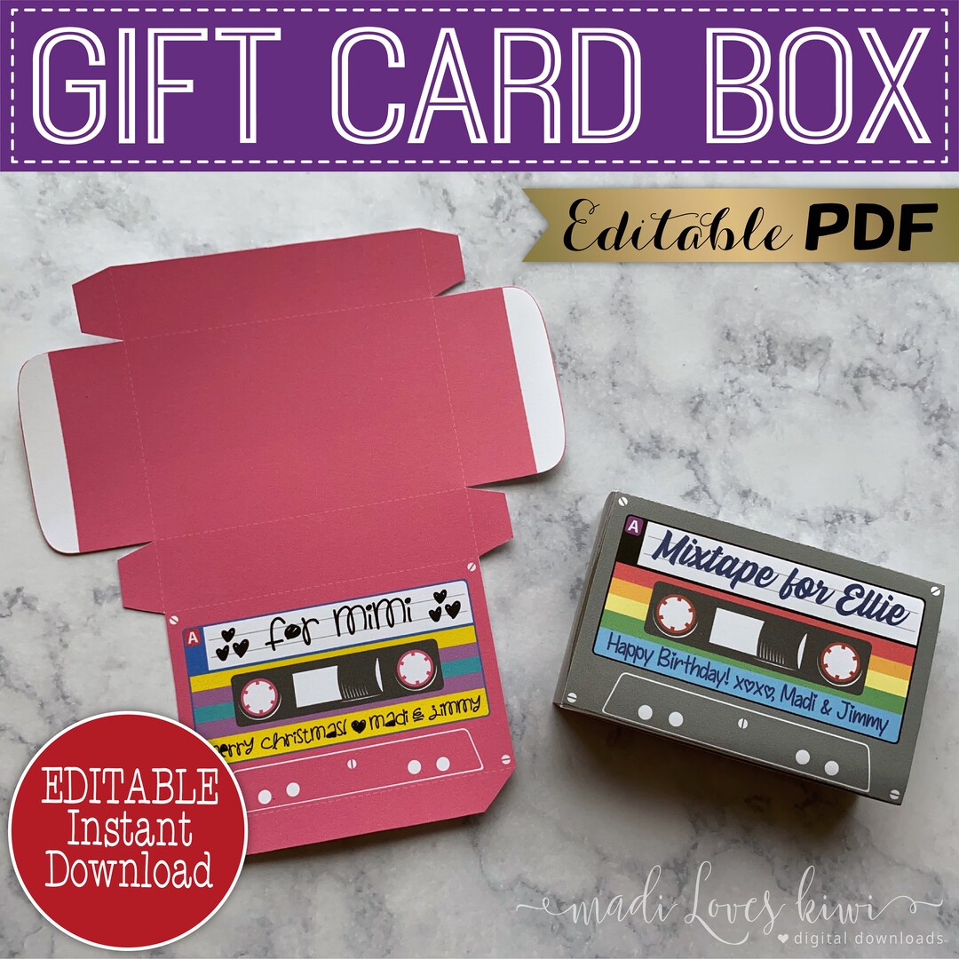 Editable Cassette Tape Gift Card Holder, Printable Birthday Present