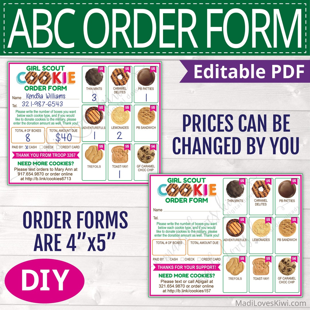 Mini 2023 ABC Girl Scout Order Form Printable Editable Price Etsy Canada