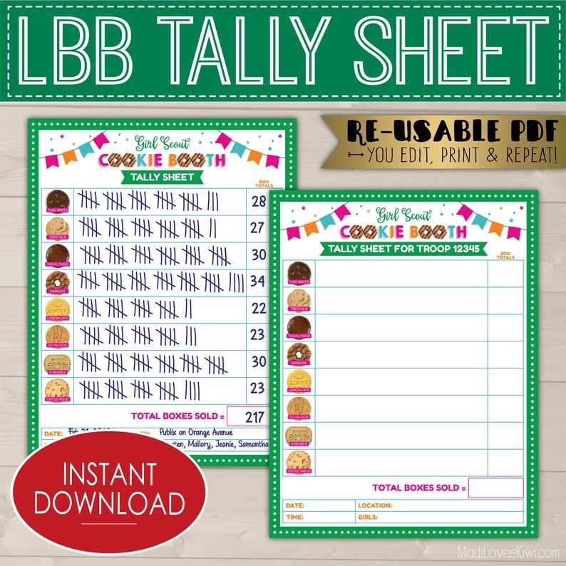 2021 LBB Girl Scout Cookie Booth Tally Sheet Printable Sales Etsy