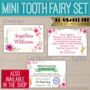 Mini Tooth Fairy Letter Printable, Editable Lost Tooth Certificate PDF Template, DIY Girl Mail Receipt Digital First Report Instant Download image 6