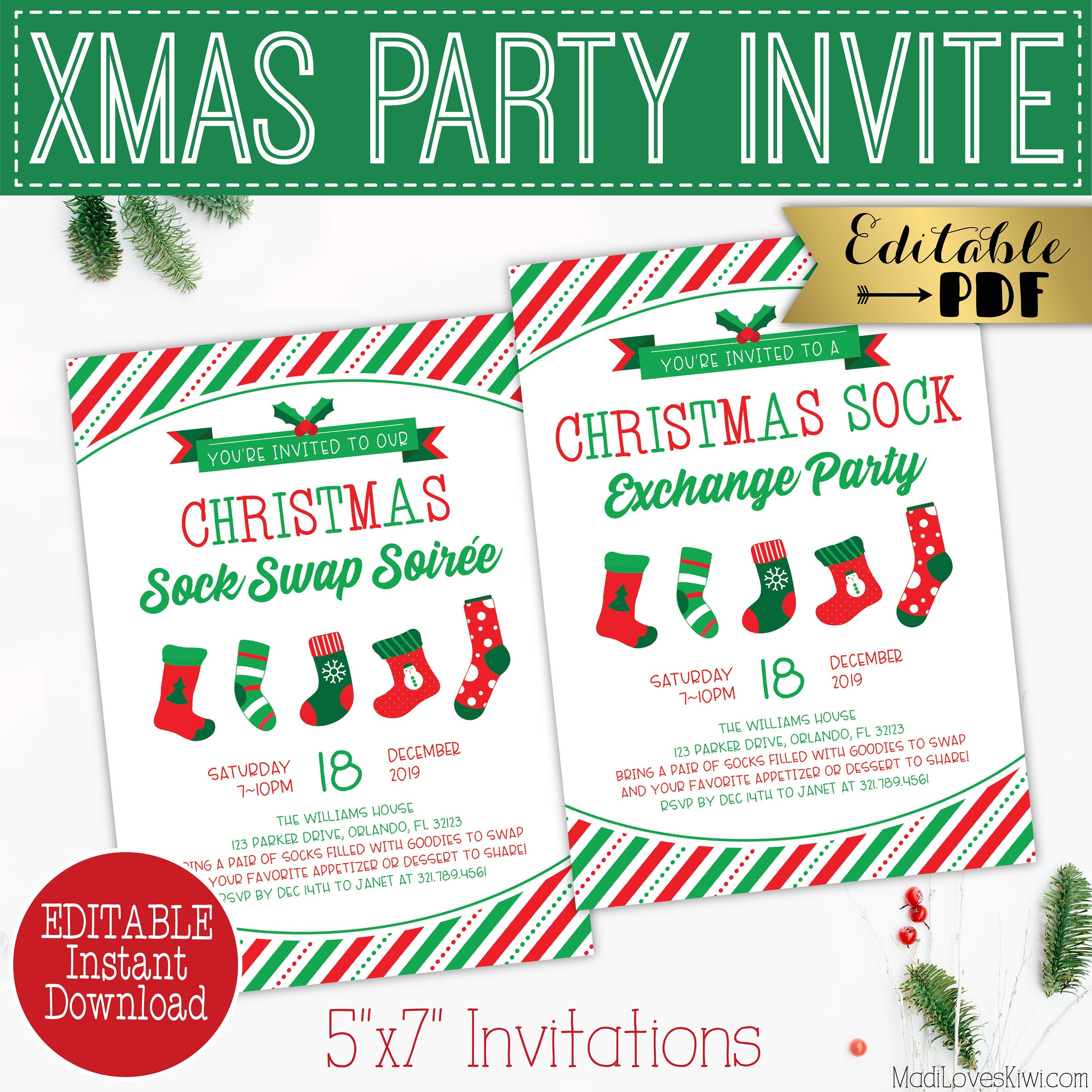 Editable Christmas Sock Exchange Party Invitation Printable Etsy