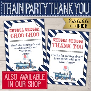 Editable Train Party Banner, Printable Happy Birthday Pennant, Customized Blue Decoration for Boy Digital DIY Bunting Decor Instant Download image 8