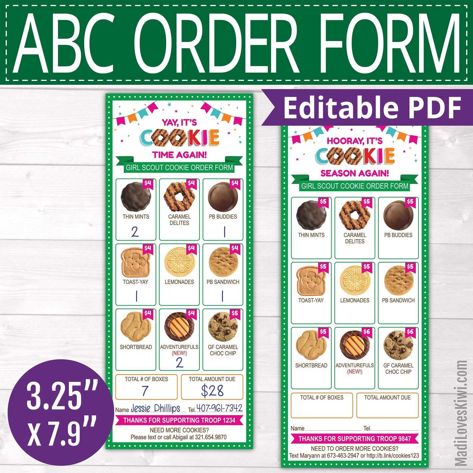 2022 ABC Girl Scout Cookie Order Form Printable Personalized Etsy